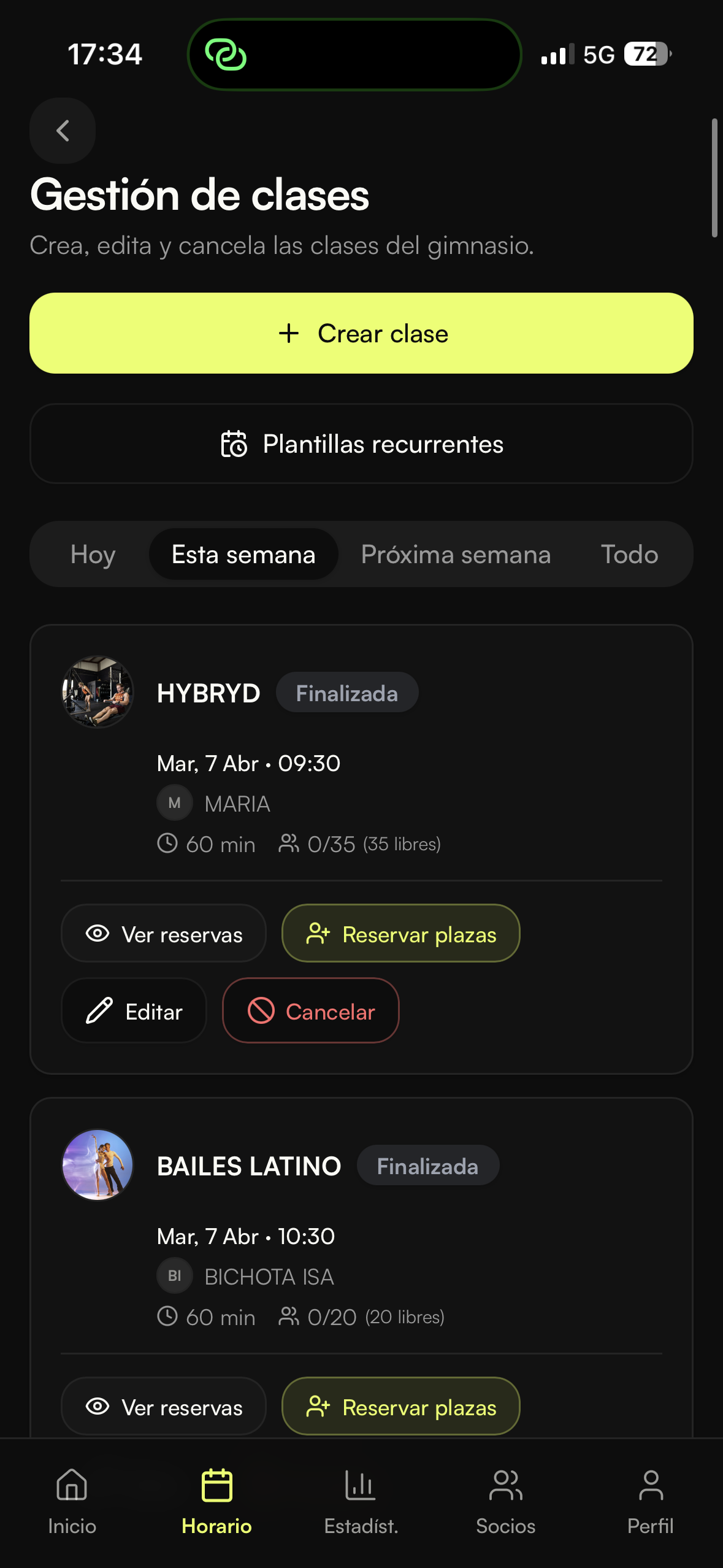 App Fitentry — Reserva de clase